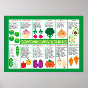 USA Säsong Vegetables Diagram Poster
