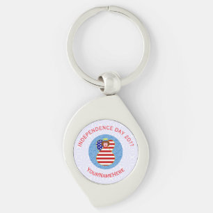 USA Självständighetsdag Änglaflagga Personlig Swirl Silverfärgad Nyckelring