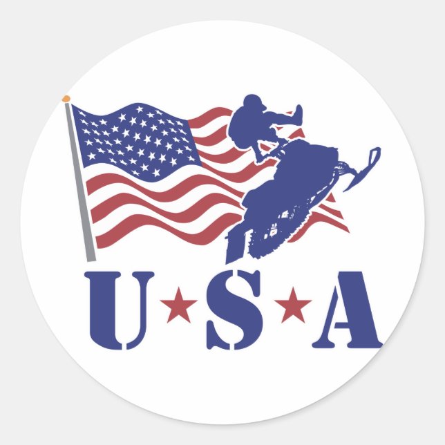 USA Snowmobile - Sticker Runt Klistermärke (Framsida)