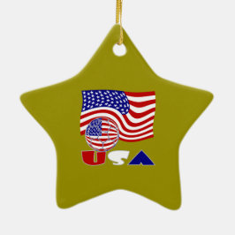 USA Soccer Ball och Flagga Julgransprydnad Keramik