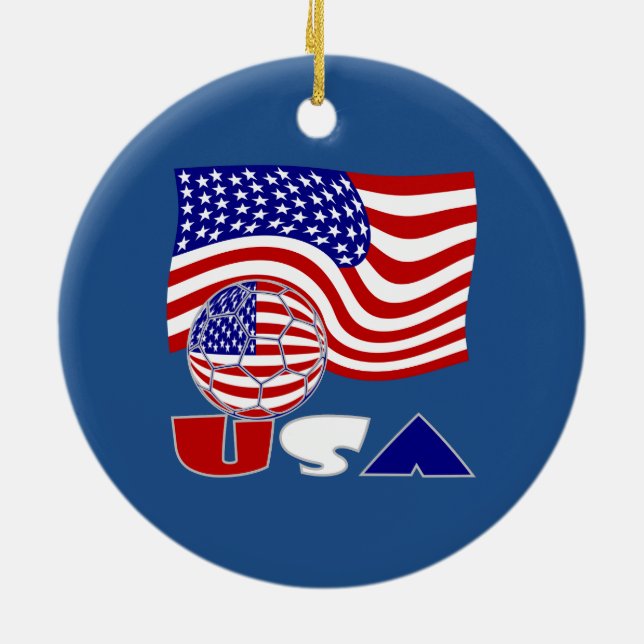 USA Soccer Ball och Flagga Julgransprydnad Keramik (Baksidan)