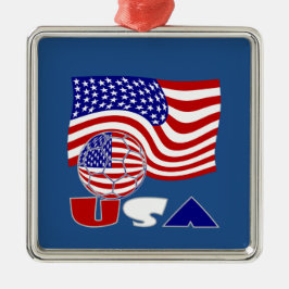 USA Soccer Ball och Flagga Julgransprydnad Metall