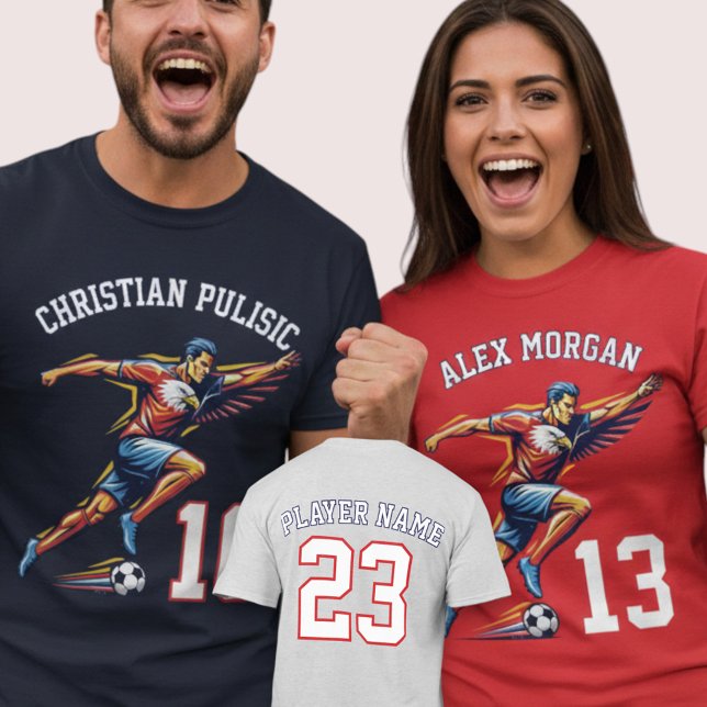 USA Soccer Eagle Athlete Patriotic National Team  T Shirt (Use Personalized to change color/font.
Choose a color that matches the background color of shirt)