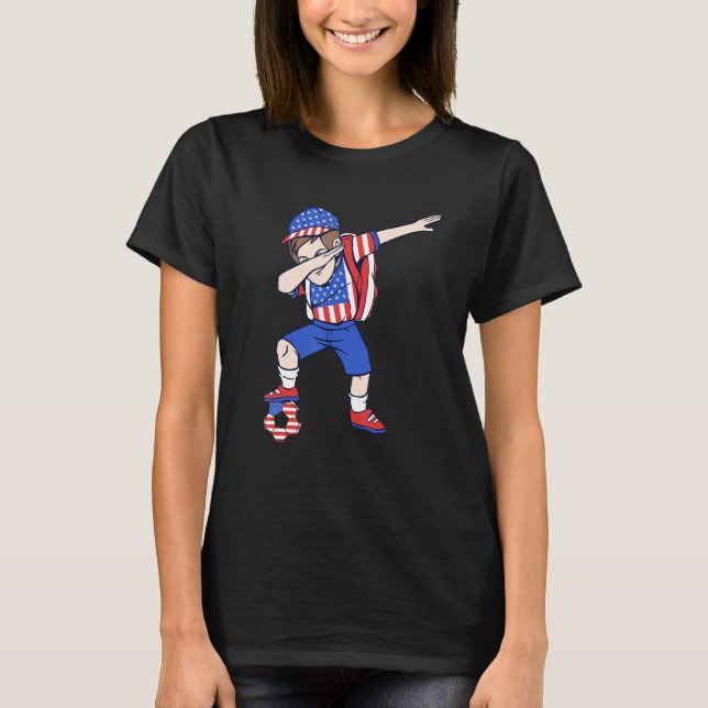 USA Soccer Player America Dabbing American Boy T Shirt (Framsida)
