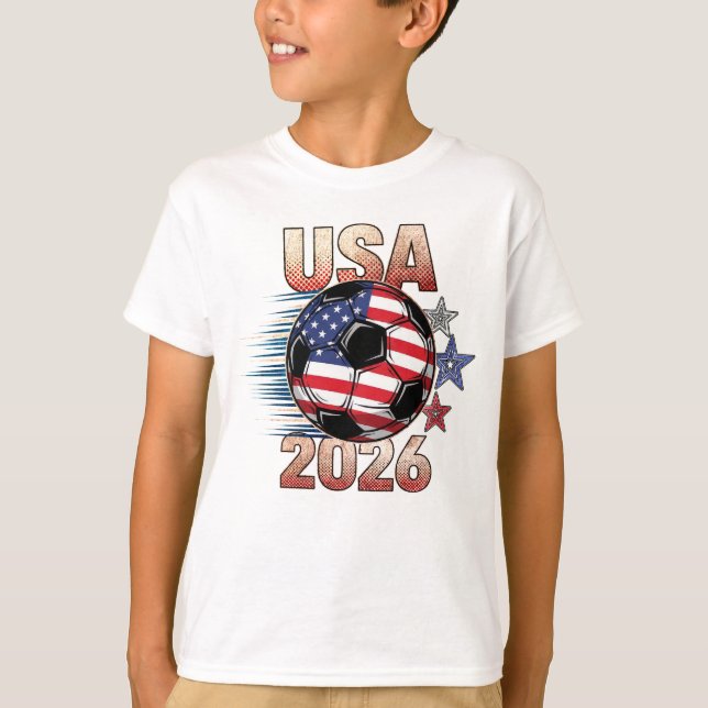 USA Soccer with Red White Blue Stars 2026 for Kids T Shirt (Framsida)