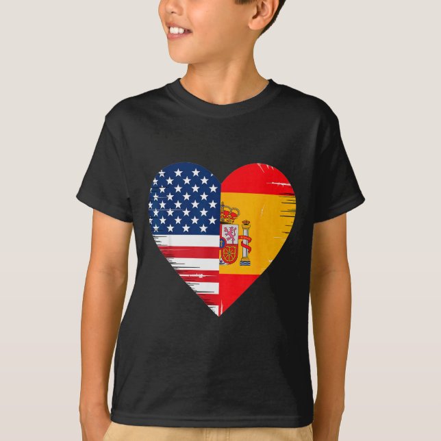 Usa Spain Heart - Dual Citizenship  T Shirt (Framsida)
