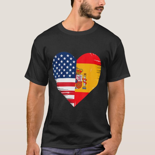 Usa Spain Heart - Dual Citizenship  T Shirt (Framsida)
