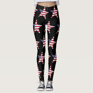 USA Star Mönster med Stars och stripes Patriotic Leggings