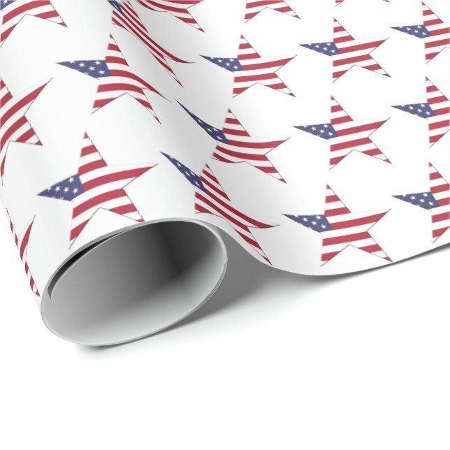 USA Star Mönster med Stars och stripes Patriotic Presentpapper (Rullad Hörn)