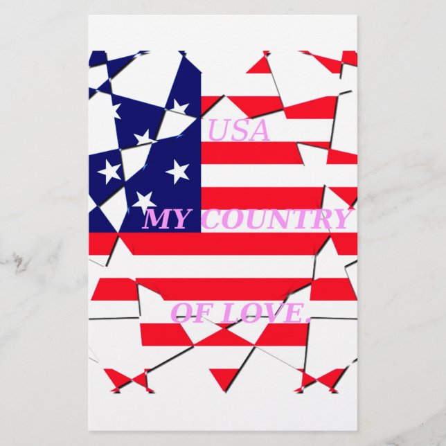 USA Star Spangled Kärlek Mitt Land i Kärlek Brevpapper (Framsida)