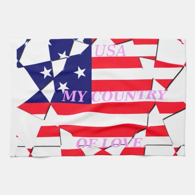 USA Star Spangled Kärlek Mitt Land i Kärlek Kökshandduk (Horisontell)