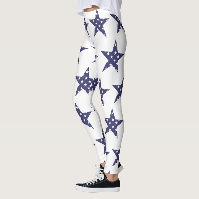 USA Stars Mönster Blue Patriotic Leggings (Vänster)