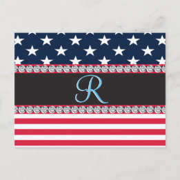 USA Stars och stripes Diamond Monogram Vykort
