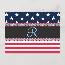 USA Stars och stripes Diamond Monogram Vykort