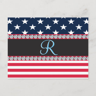 USA Stars och stripes Diamond Monogram Vykort
