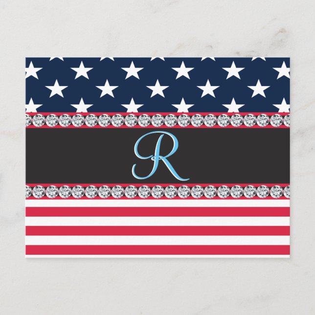 USA Stars och stripes Diamond Monogram Vykort (Framsida)