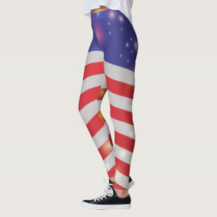 USA Stars & Rand American Flagga Light & Fireworks Leggings