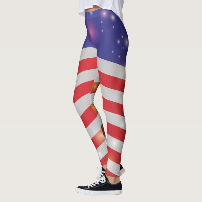 USA Stars & Rand American Flagga Light & Fireworks Leggings (Vänster)