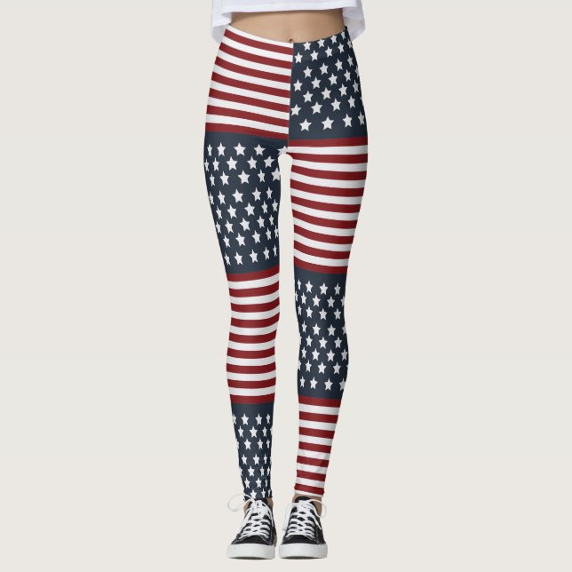 USA Stars & Rand American Flagga Light & Fireworks Leggings (Framsida)