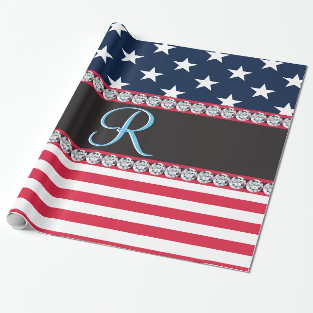 USA Stars Rand Script Monogram Dazzling Presentpapper (Utrullad)