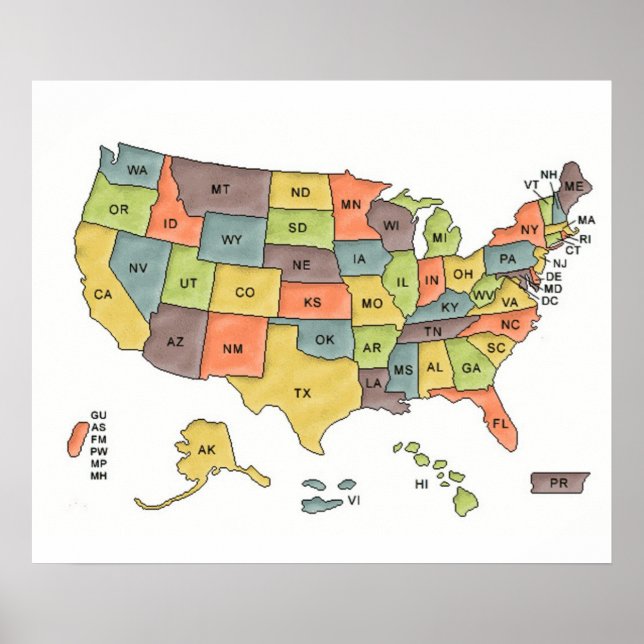 USA STATER KARTA POSTER (Framsidan)