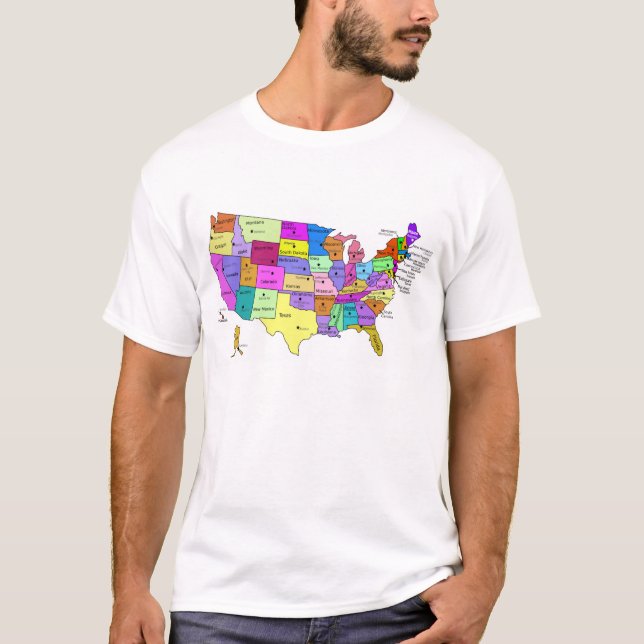 USA stater märkt med huvudstad T Shirt (Framsida)