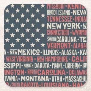 USA States & huvudstäder Underlägg Papper Kvadrat