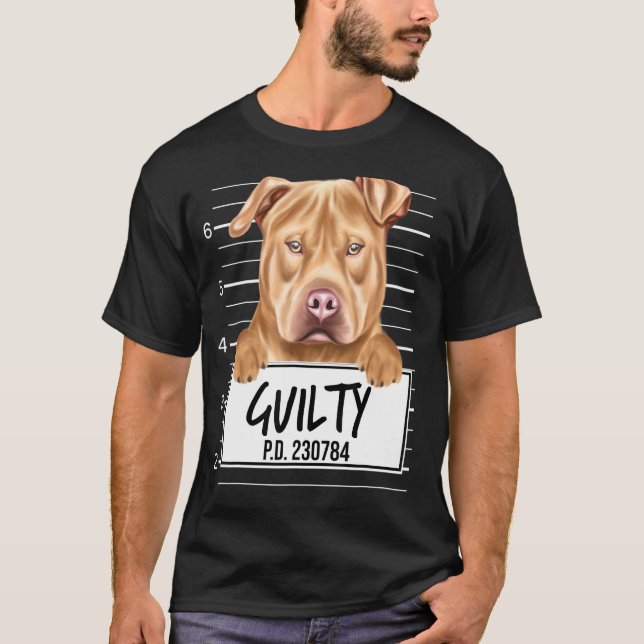 Usa Stbudsdshire Terrier Mugshot Guilty Hund T Shirt (Framsida)