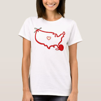 USA Stickad hjärtkarta – Amerikansk garnälskare T Shirt