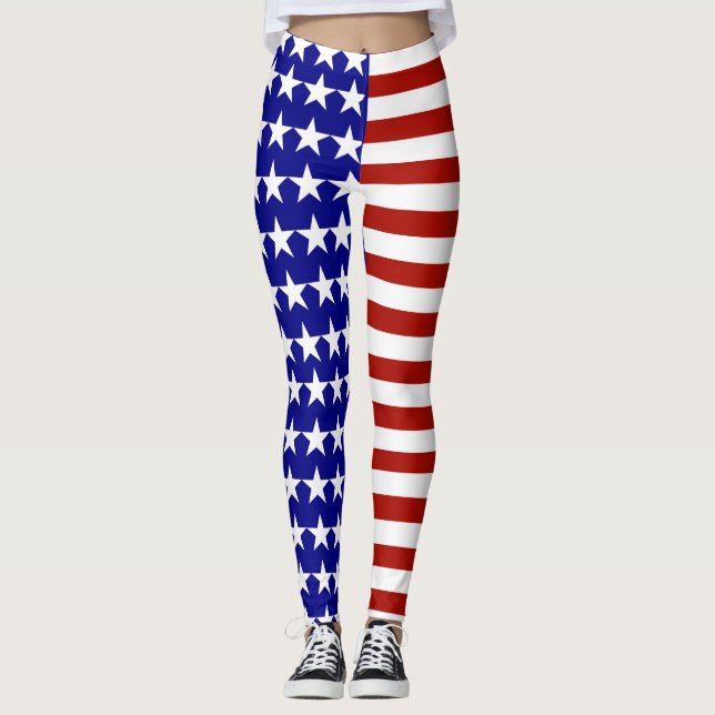 USA Stjärnor och Ränder Patriotisk Leggings (Framsida)