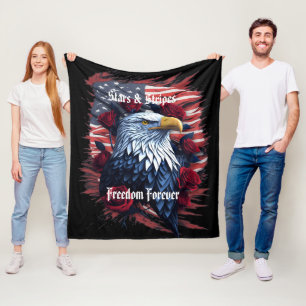 USA Stjärnor & Ränder Flagga Vitörad Örn & Rosor Fleecefilt