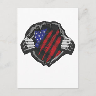 USA Superhjälte Costume Flagga T-Shirt Vykort