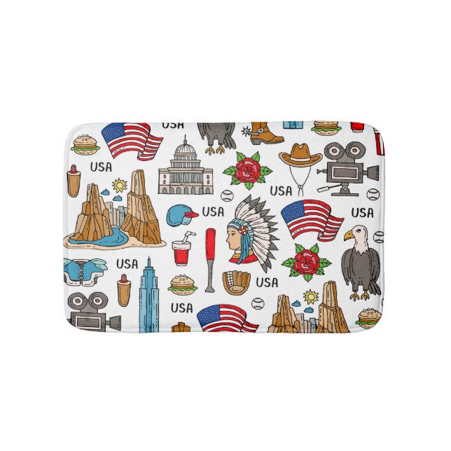 USA Symbols Vintage Seamless Mönster Badrumsmatta (Framsidan)