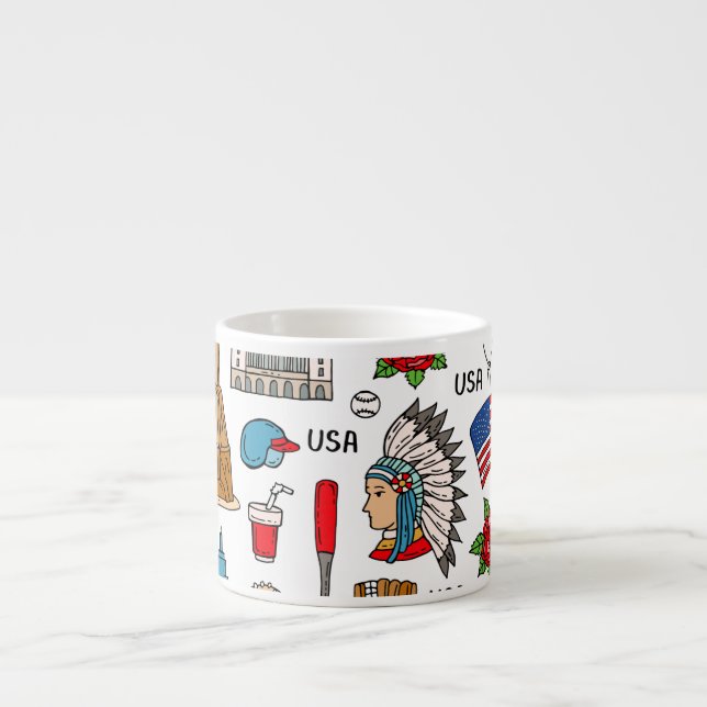 USA Symbols Vintage Seamless Mönster Espressomugg (Framsidan)