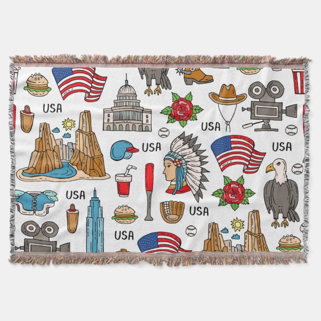 USA Symbols Vintage Seamless Mönster Filt (Framsidan)