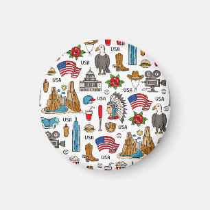 USA Symbols Vintage Seamless Mönster Magnet