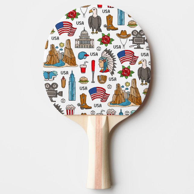 USA Symbols Vintage Seamless Mönster Pingisracket (Framsidan)