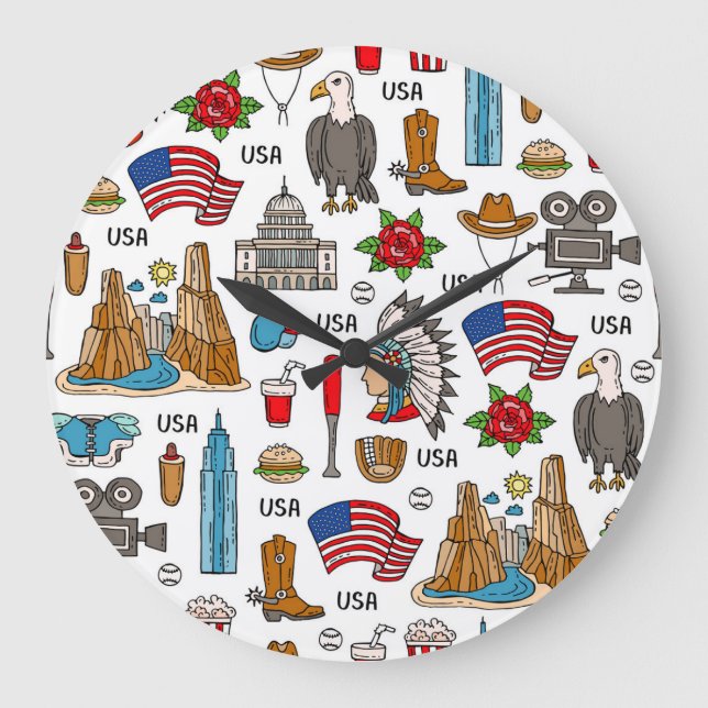 USA Symbols Vintage Seamless Mönster Stor Klocka (Framsida)