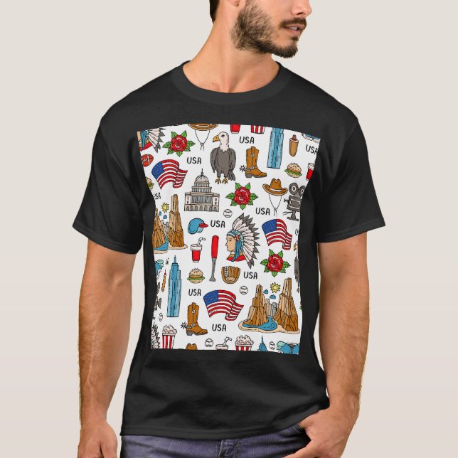 USA Symbols Vintage Seamless Mönster T Shirt (Framsida)
