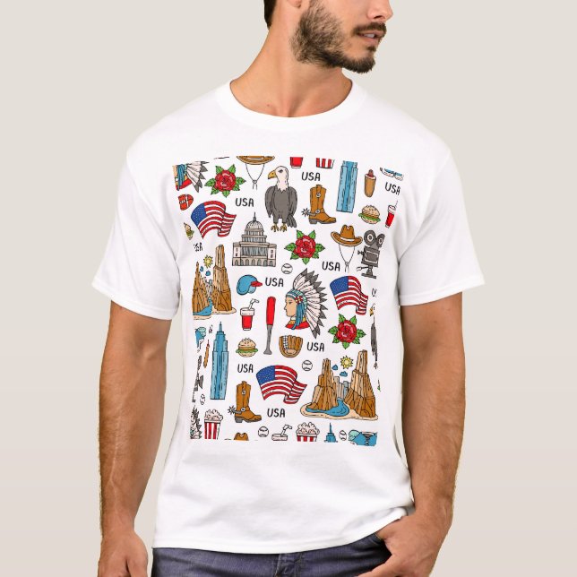 USA Symbols Vintage Seamless Mönster T Shirt (Framsida)