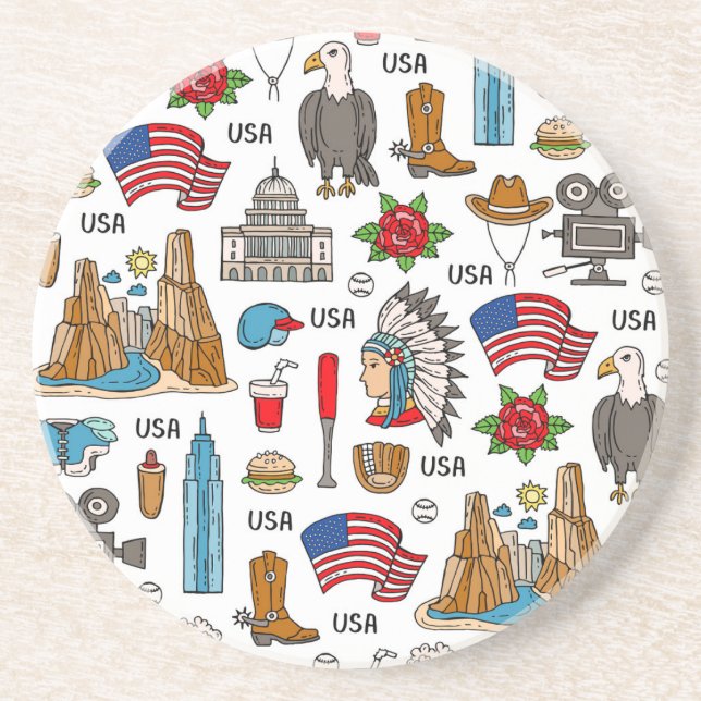 USA Symbols Vintage Seamless Mönster Underlägg (Framsidan)