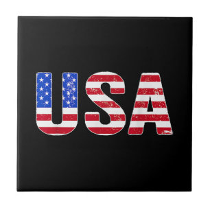 USA T-shirt Patriotisk Amerikansk Flagga Män Kvinn Kakelplatta