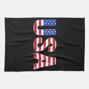 USA T-shirt Patriotisk Amerikansk Flagga Män Kvinn Kökshandduk