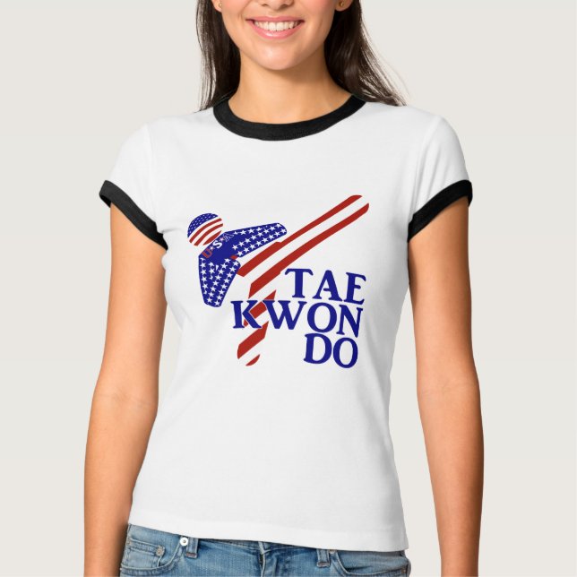USA Taekwondo Kick (1) Tee Shirt (Framsida)
