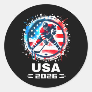 Usa Team 2026 Hockey Amerikansk Flagga Kvinnor Män Runt Klistermärke