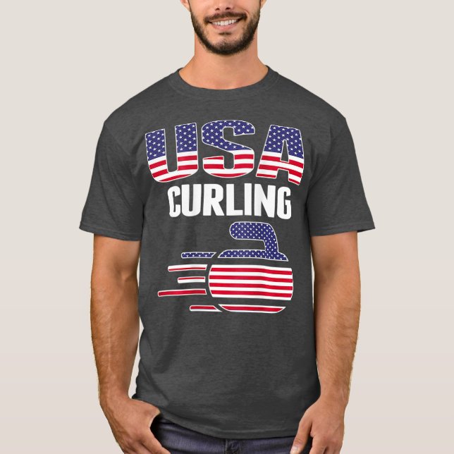 USA Team Curling Sten Jersey American Flagga Sport T Shirt (Framsida)