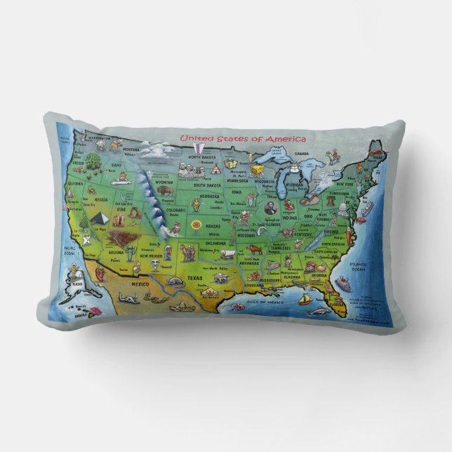USA Tecknad Karta Pillow Lumbarkudde (Framsida)