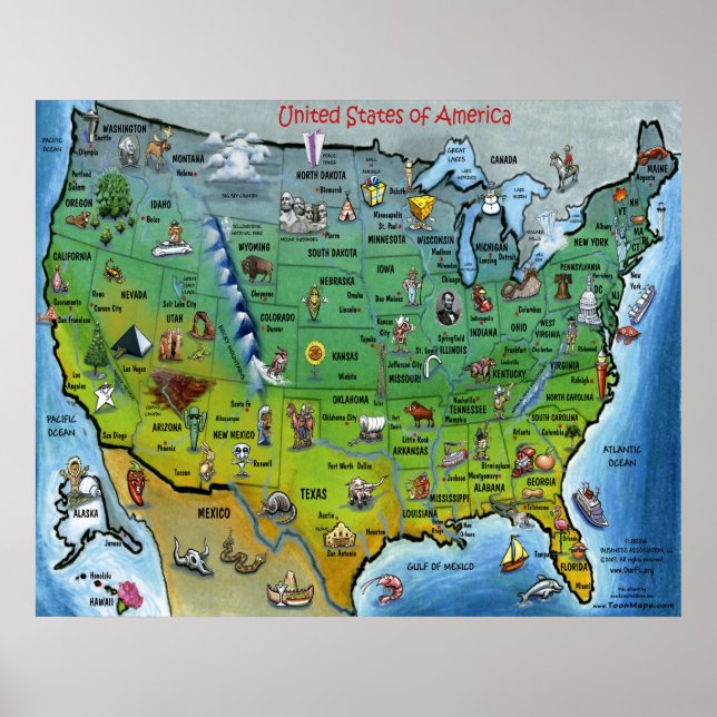 USA TECKNAD KARTA POSTER (Framsidan)