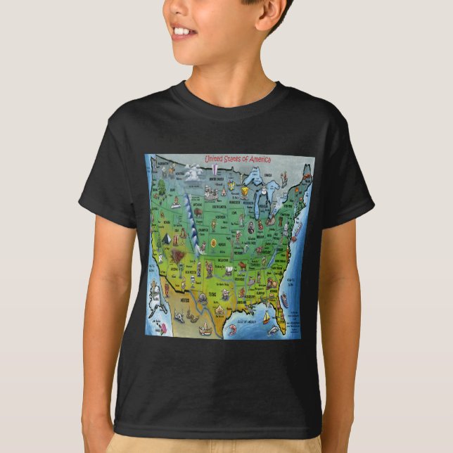 USA tecknadkarta T-shirt (Framsida)