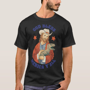 USA Tees Välsigna dig Merica Y'all Jesus Dinosaur T Shirt